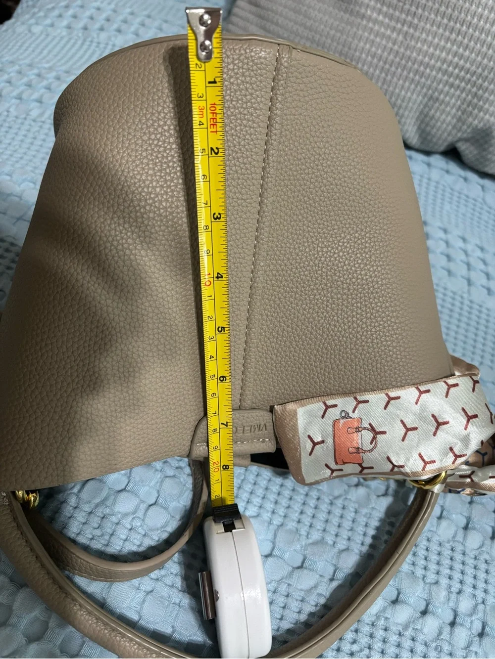 Pebbled Leather Taupe Hobo Bag with Scarf Accent (bought on Amazon)